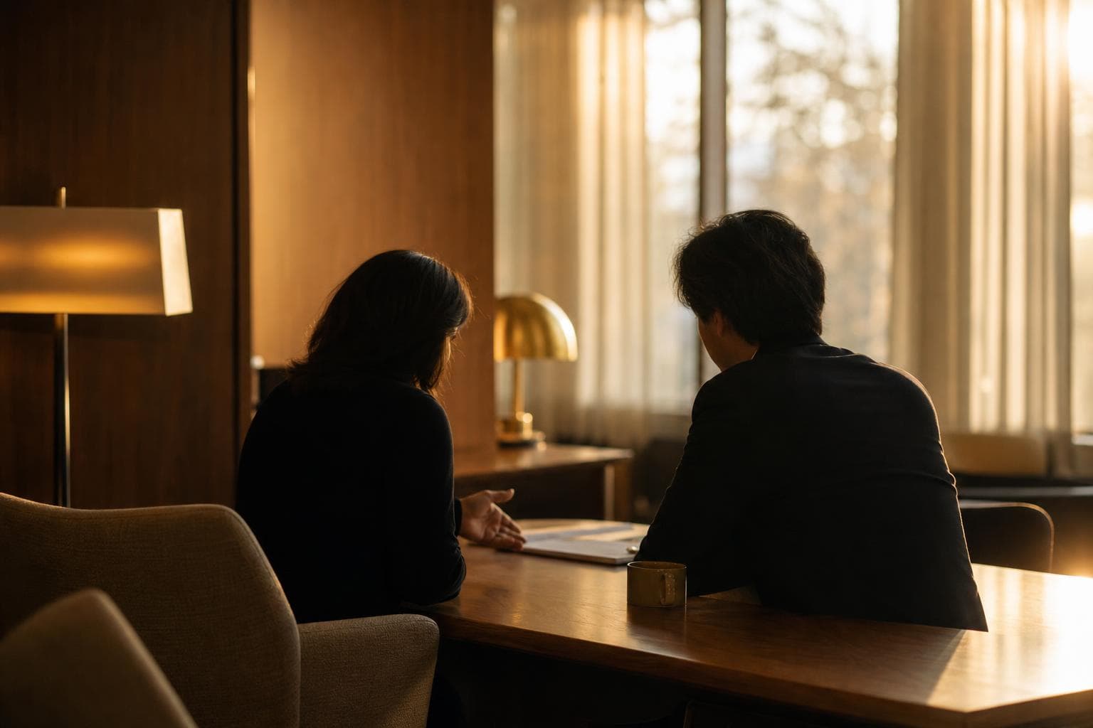 Échange entre un investisseur et son conseiller autour d’un dossier.